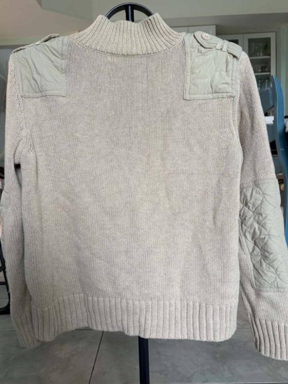 525 America Beige Quilted Military Mixed-Media Mock Neck Sweater